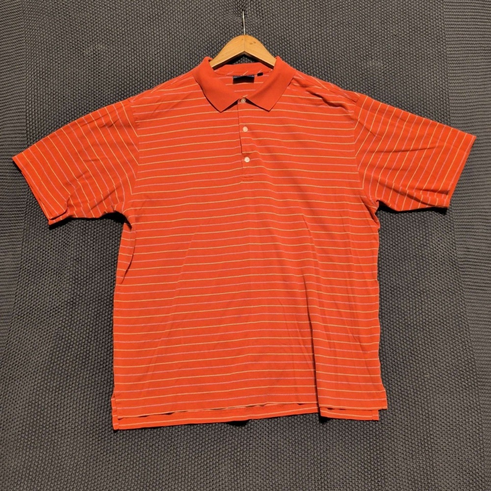 Polo Shirt Mens XL Orange Striped Short Sleeve Cotton‎ Pique Classic Fit
